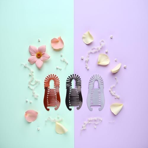 3-Piece Colorful Elongated Interlocking Plastic Banana Clip Hair Combs for Women - Two-Sided Hair Combs Ponytail Clincher Hair Accessories - görsel 6