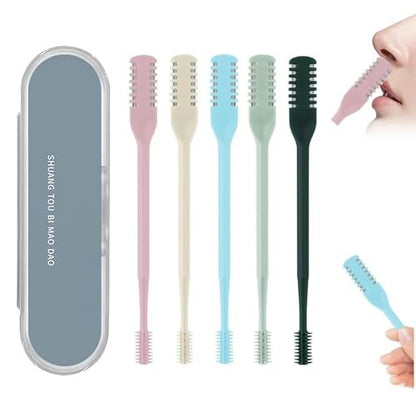PSKZNSZ 5-Pack 2-in-1 Nasal Cutter - 360° Rotating Nose Trimmer for Women & Men, Double-Sided Nostril Hair Remover Tool (Cream Yellow)