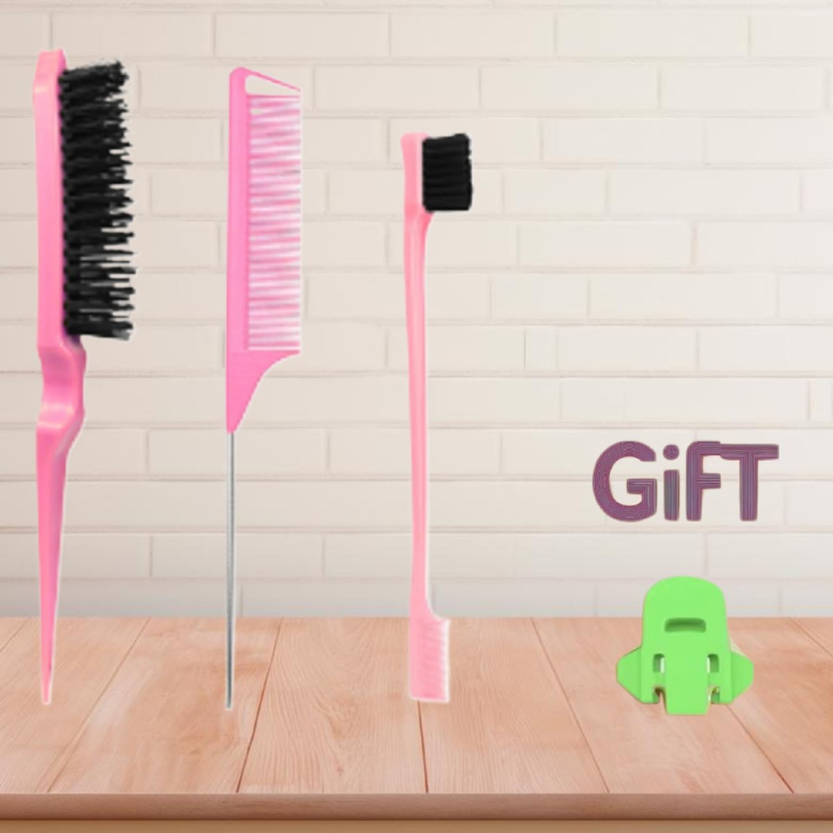 Xiangwenlan Pink Hair Brush Set - 3 Pcs Slick Back, Rat Tail, Teasing Comb for Kids and Baby Hair Smoothing - görsel 5