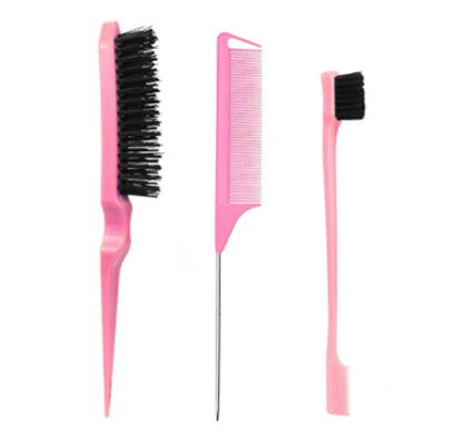 Xiangwenlan Pink Hair Brush Set - 3 Pcs Slick Back, Rat Tail, Teasing Comb for Kids and Baby Hair Smoothing