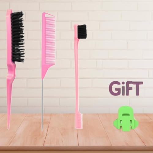 Xiangwenlan Pink Hair Brush Set - 3 Pcs Slick Back, Rat Tail, Teasing Comb for Kids and Baby Hair Smoothing - görsel 6