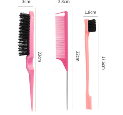 Xiangwenlan Pink Hair Brush Set - 3 Pcs Slick Back, Rat Tail, Teasing Comb for Kids and Baby Hair Smoothing