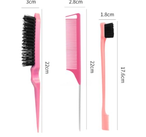 Xiangwenlan Pink Hair Brush Set - 3 Pcs Slick Back, Rat Tail, Teasing Comb for Kids and Baby Hair Smoothing - görsel 4