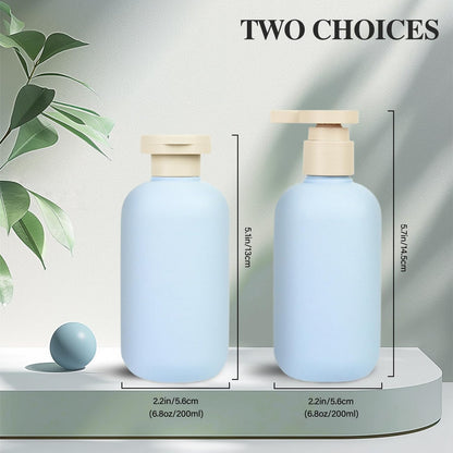 ShanySheny 6.8oz Refillable Shampoo and Conditioner Bottles – 2 Pack Squeezable Travel Bottles with Flip Cap, Pump Dispenser, and Labels Avelisse