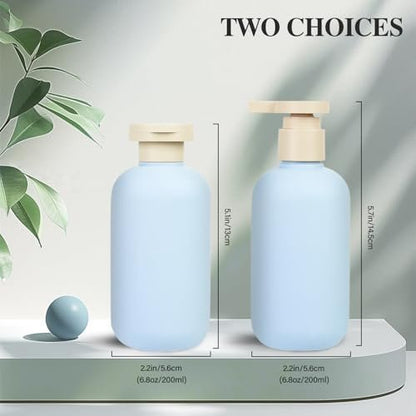 ShanySheny 6.8oz Refillable Shampoo and Conditioner Bottles – 2 Pack Squeezable Travel Bottles with Flip Cap, Pump Dispenser, and Labels Avelisse