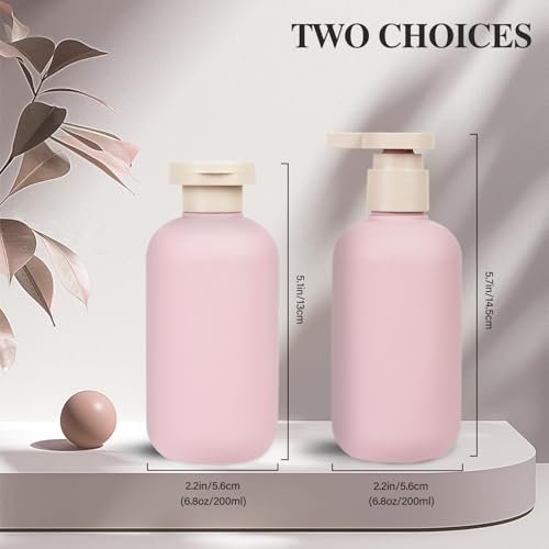 ShanySheny 6.8oz Refillable Shampoo and Conditioner Bottles – 2 Pack Squeezable Travel Bottles with Flip Cap, Pump Dispenser, and Labels Avelisse
