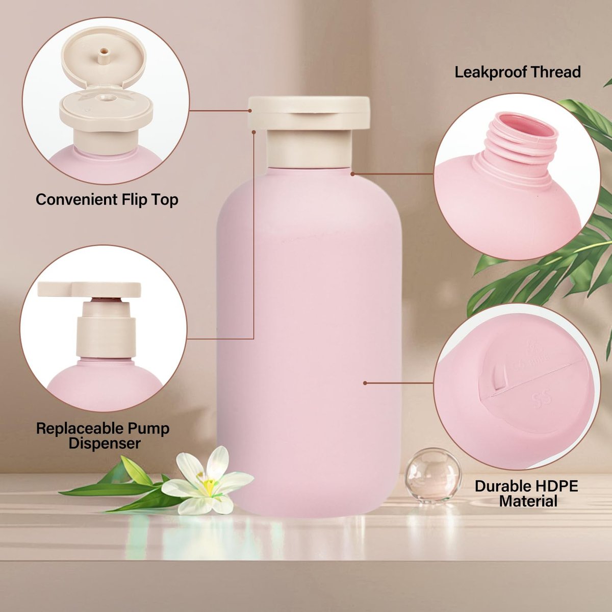 ShanySheny 6.8oz Refillable Shampoo and Conditioner Bottles – 2 Pack Squeezable Travel Bottles with Flip Cap, Pump Dispenser, and Labels Avelisse