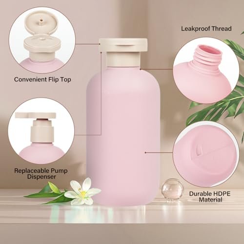 ShanySheny 6.8oz Refillable Shampoo and Conditioner Bottles – 2 Pack Squeezable Travel Bottles with Flip Cap, Pump Dispenser, and Labels Avelisse