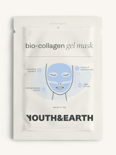 Youth & Earth Bio-Collagen Hyaluronic Acid Face Mask – Deep Hydration Gel Mask for Glass Skin, Elasticity & Firmness – Korean Skincare with Glycerin (5 Pack) Avelisse