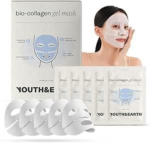 Youth & Earth Bio-Collagen Hyaluronic Acid Face Mask – Deep Hydration Gel Mask for Glass Skin, Elasticity & Firmness – Korean Skincare with Glycerin (5 Pack) Avelisse