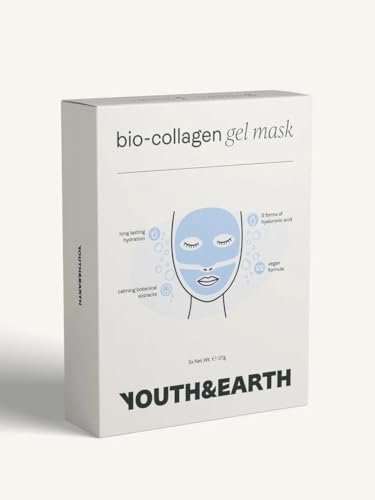 Youth & Earth Bio-Collagen Hyaluronic Acid Face Mask – Deep Hydration Gel Mask for Glass Skin, Elasticity & Firmness – Korean Skincare with Glycerin (5 Pack) Avelisse