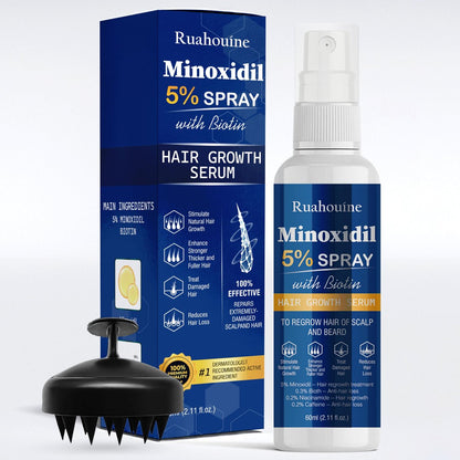 5% Minoxidil Hair Growth Spray with Brush for Women & Men, Minoxidil Biotin for Beard Growth, 60ml / 2.11 fl.oz