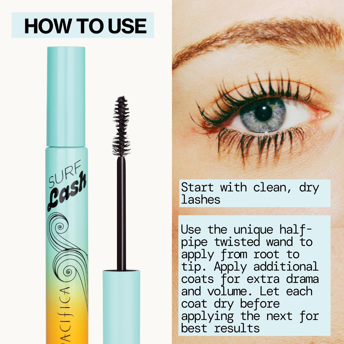 Pacifica Surf Lash Mascara – Water-Resistant, Jojoba Oil & Vegan Pectin Formula for Long, Full Lashes, Half-Pipe Twisted Wand, Vegan & Cruelty-Free (Black, 0.24 oz) Avelisse