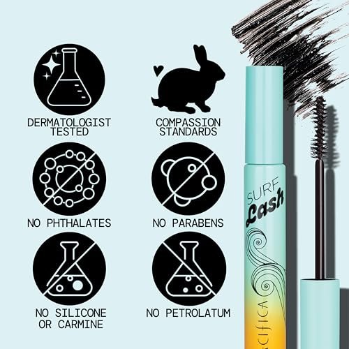Pacifica Surf Lash Mascara – Water-Resistant, Jojoba Oil & Vegan Pectin Formula for Long, Full Lashes, Half-Pipe Twisted Wand, Vegan & Cruelty-Free (Black, 0.24 oz) Avelisse