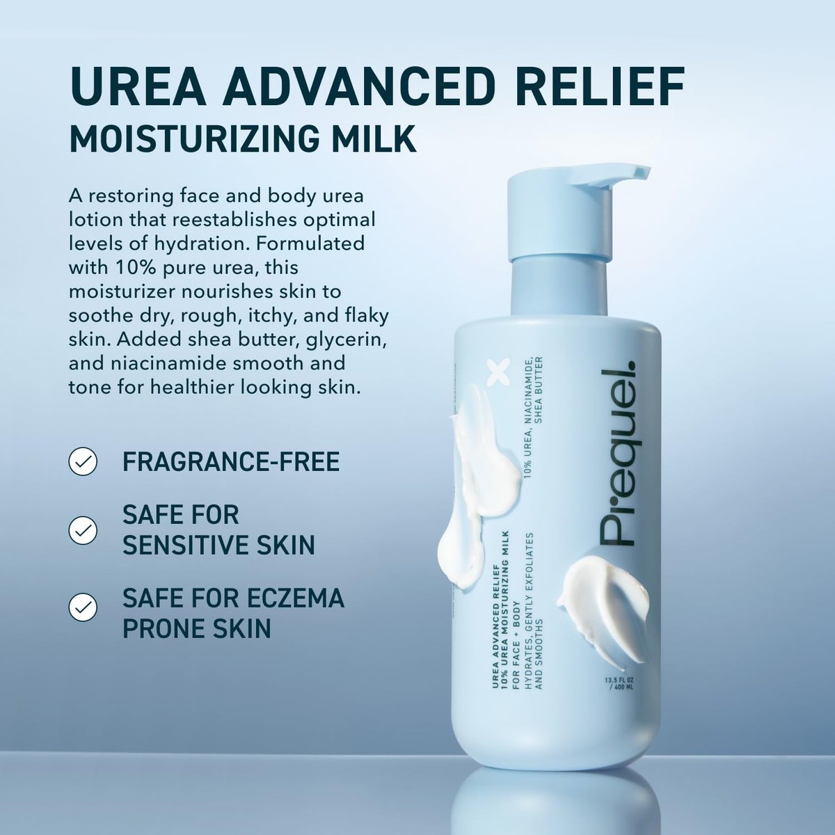 Prequel Skin Urea 10% Moisturizing Lotion for Face & Body, Unscented, Hydrating Cream for Extremely Dry & Sensitive Skin, 6.75 fl oz, Pack of 2 Avelisse