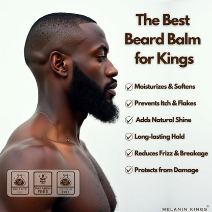 Melanin Kings Beard Balm for Black Men – 3 oz with Kenyan Sandalwood Scent, Ancient African Ingredients