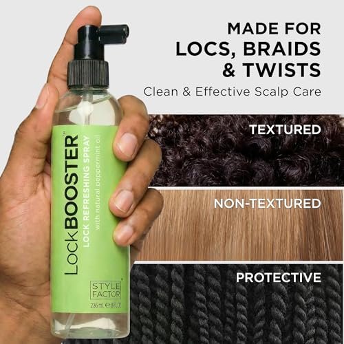 Style Factor LockBOOSTER Lock Refreshing Spray – Hydrating & Cooling Mist for Braids, Locs & Twists – Alcohol-Free Formula with Peppermint – Refresh Hair & Scalp 8 oz Avelisse