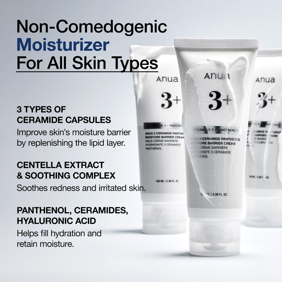 ANUA 3 Ceramide Panthenol Moisture Barrier Cream - Hydrating Daily Face Moisturizer for All Skin Types, Soothing, Non Comedogenic, with Centella for Skin Barrier, Korean Skincare, 3.38 fl oz Avelisse