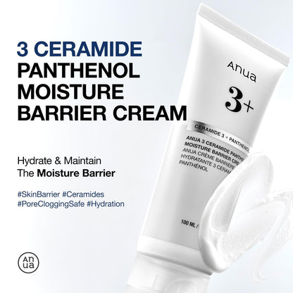 ANUA 3 Ceramide Panthenol Moisture Barrier Cream - Hydrating Daily Face Moisturizer for All Skin Types, Soothing, Non Comedogenic, with Centella for Skin Barrier, Korean Skincare, 3.38 fl oz Avelisse