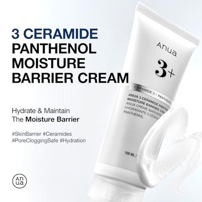 ANUA 3 Ceramide Panthenol Moisture Barrier Cream - Hydrating Daily Face Moisturizer for All Skin Types, Soothing, Non Comedogenic, with Centella for Skin Barrier, Korean Skincare, 3.38 fl oz Avelisse