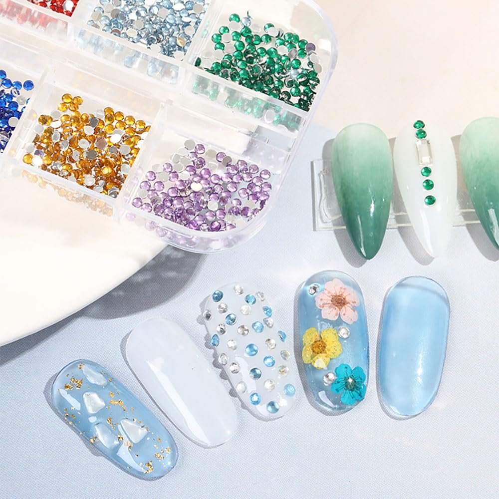 3000pcs 3D Flatback Rhinestones 2mm Mini Charms for Nail Design - Colorful Resin Diamonds Gems Kit for Nail Art and Crafting - görsel 3