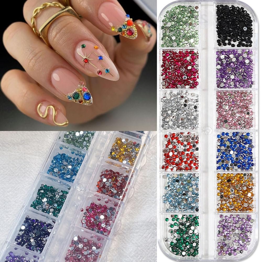 3000pcs 3D Flatback Rhinestones 2mm Mini Charms for Nail Design - Colorful Resin Diamonds Gems Kit for Nail Art and Crafting - görsel 7