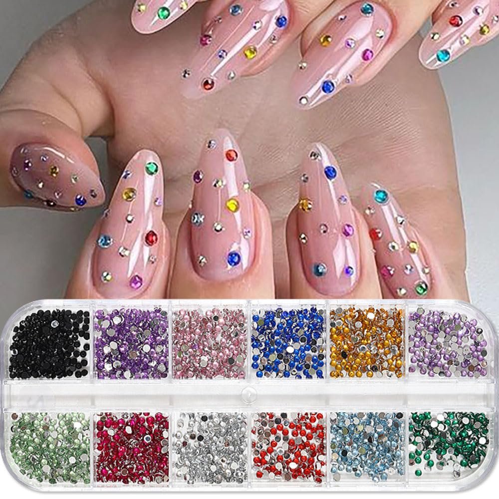 3000pcs 3D Flatback Rhinestones 2mm Mini Charms for Nail Design - Colorful Resin Diamonds Gems Kit for Nail Art and Crafting - görsel 1