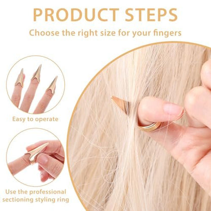 Giantree 10-Piece Braiding Aid Hair Parting Ring Set – Gold & Silver Nail Covers Back Scratcher for Hair Sectioning, Cosplay, and Nail Art