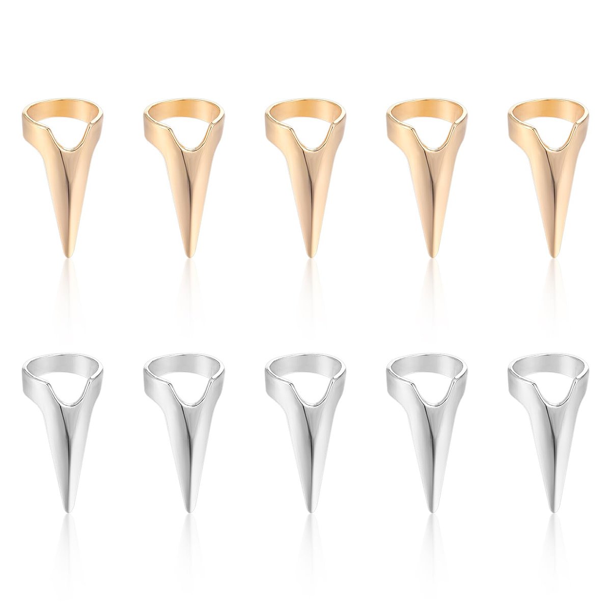 Giantree 10-Piece Braiding Aid Hair Parting Ring Set – Gold & Silver Nail Covers Back Scratcher for Hair Sectioning, Cosplay, and Nail Art - görsel 1