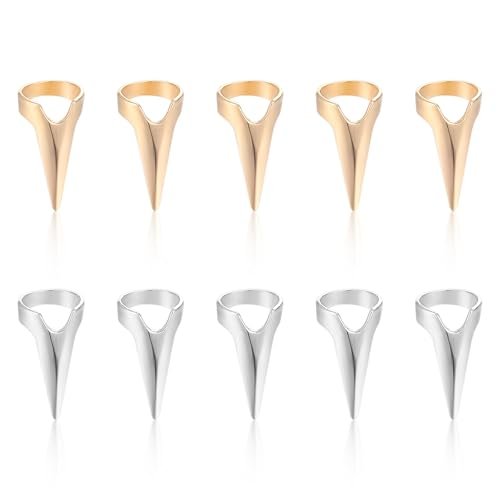 Giantree 10-Piece Braiding Aid Hair Parting Ring Set – Gold & Silver Nail Covers Back Scratcher for Hair Sectioning, Cosplay, and Nail Art - görsel 2