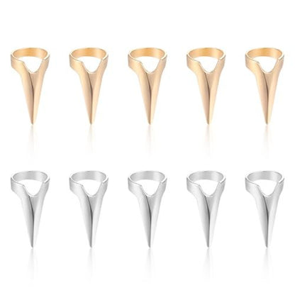 Giantree 10-Piece Braiding Aid Hair Parting Ring Set – Gold & Silver Nail Covers Back Scratcher for Hair Sectioning, Cosplay, and Nail Art