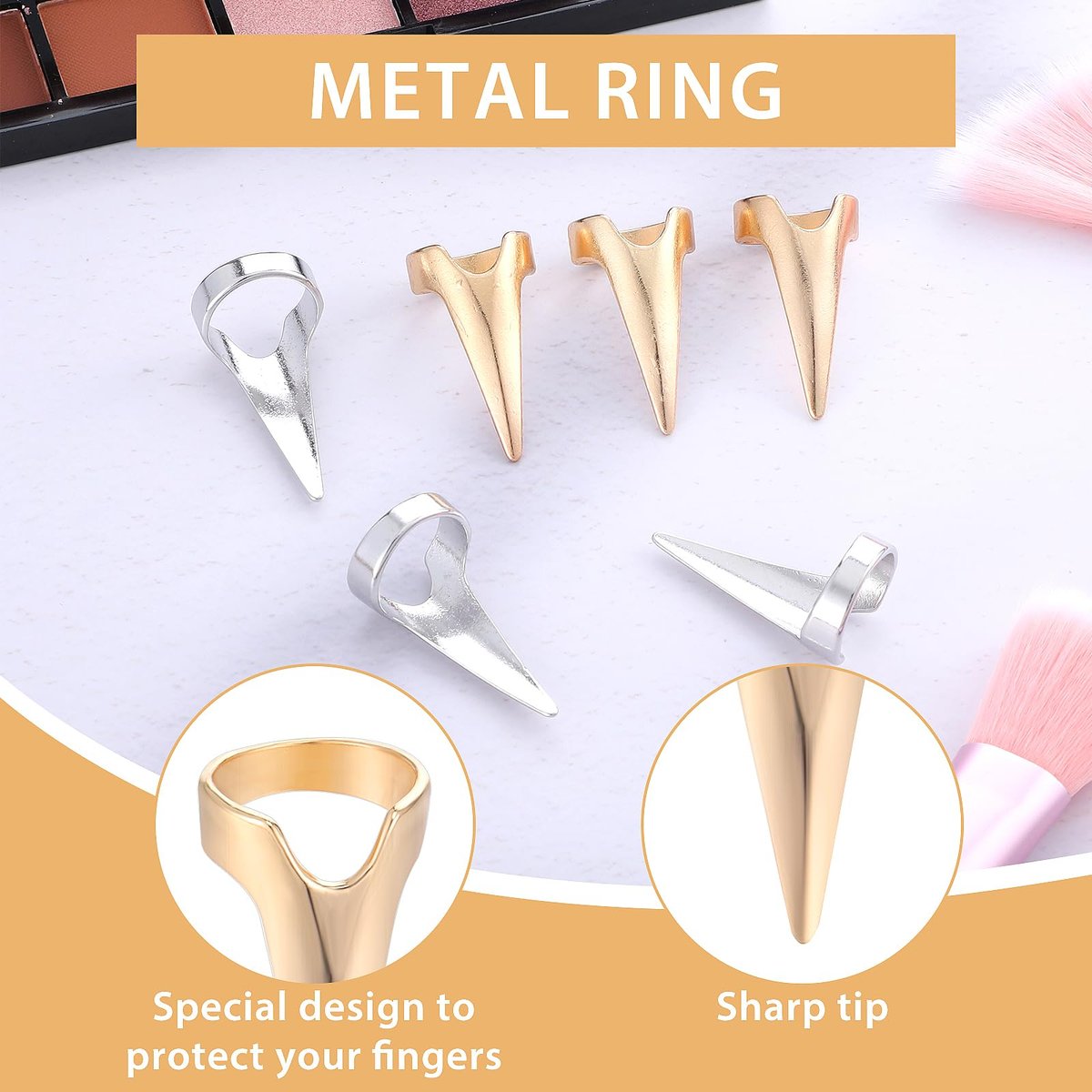 Giantree 10-Piece Braiding Aid Hair Parting Ring Set – Gold & Silver Nail Covers Back Scratcher for Hair Sectioning, Cosplay, and Nail Art - görsel 5