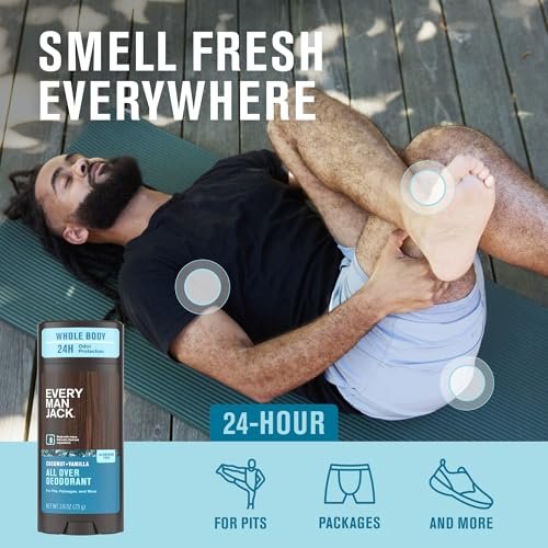 Every Man Jack All Over Deodorant - 24 Hour Whole Body Odor Protection - Aluminum Free - Coconut + Vanilla Scent 2.6 oz (1 Pack) - görsel 4