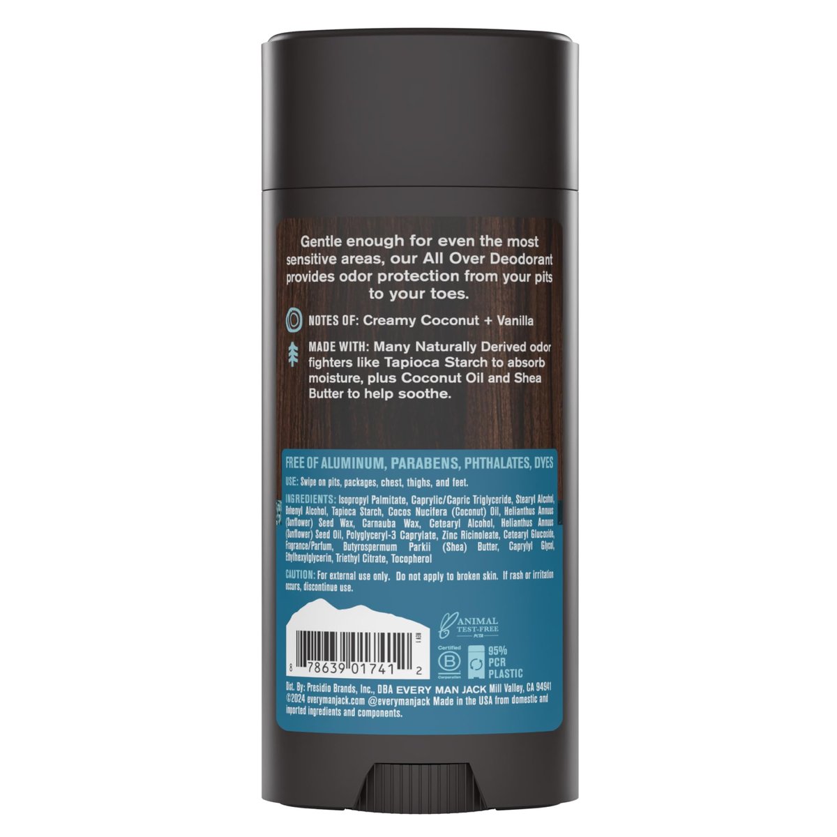 Every Man Jack All Over Deodorant - 24 Hour Whole Body Odor Protection - Aluminum Free - Coconut + Vanilla Scent 2.6 oz (1 Pack) - görsel 15