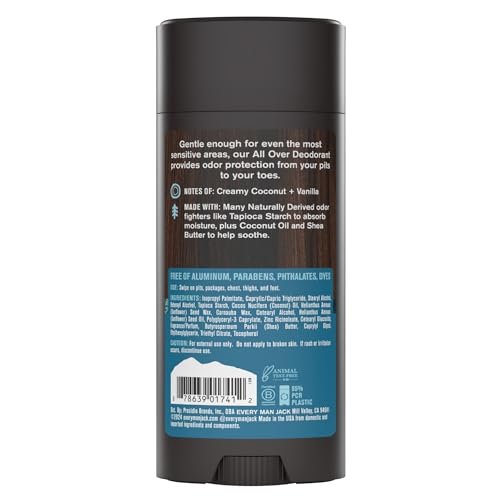 Every Man Jack All Over Deodorant - 24 Hour Whole Body Odor Protection - Aluminum Free - Coconut + Vanilla Scent 2.6 oz (1 Pack) - görsel 16