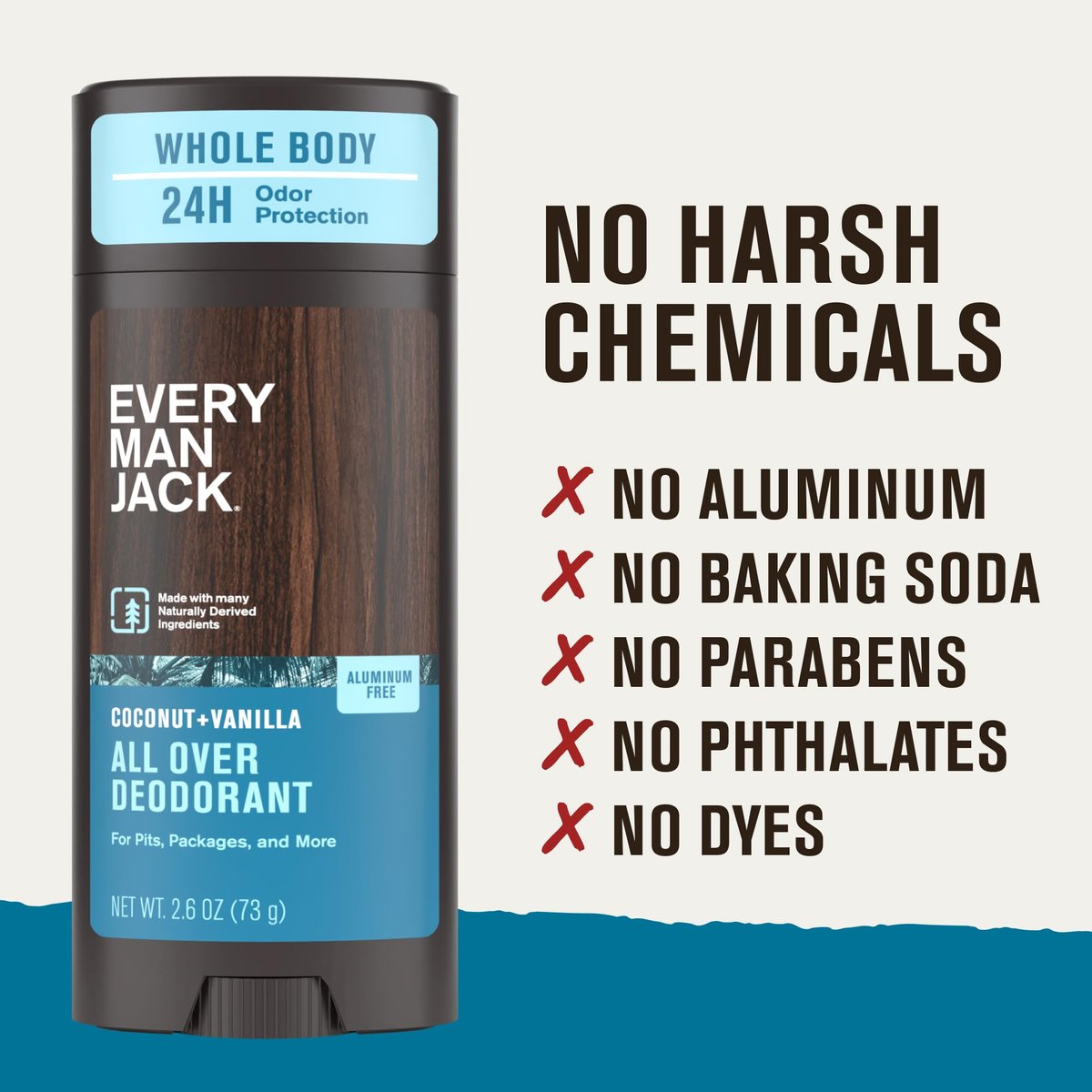 Every Man Jack All Over Deodorant - 24 Hour Whole Body Odor Protection - Aluminum Free - Coconut + Vanilla Scent 2.6 oz (1 Pack) - görsel 11