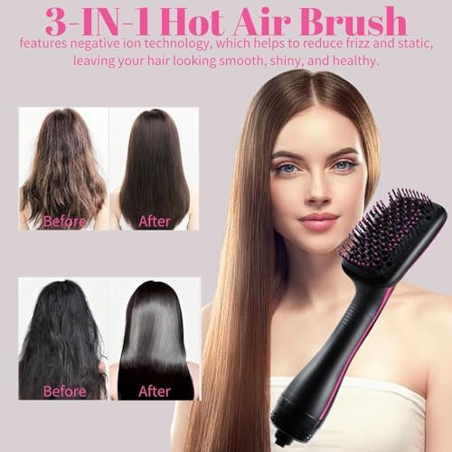 Sonalux 3-in-1 Hair Dryer Brush Blow Dryer Brush in One - Negative Ion Hot Air Styling Tool for Straightening, Drying & Smoothing (Black) Avelisse