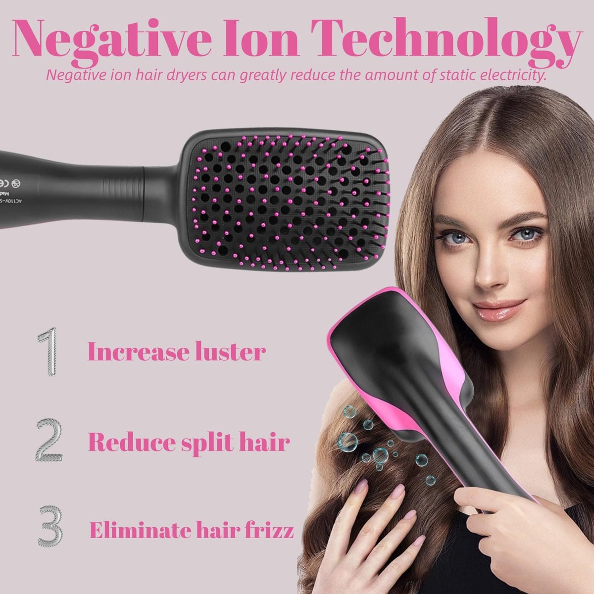 Sonalux 3-in-1 Hair Dryer Brush Blow Dryer Brush in One - Negative Ion Hot Air Styling Tool for Straightening, Drying & Smoothing (Black) Avelisse