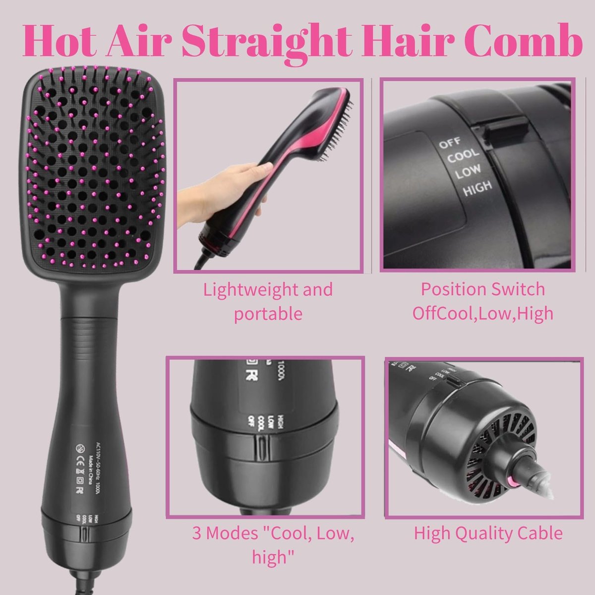 Sonalux 3-in-1 Hair Dryer Brush Blow Dryer Brush in One - Negative Ion Hot Air Styling Tool for Straightening, Drying & Smoothing (Black) Avelisse