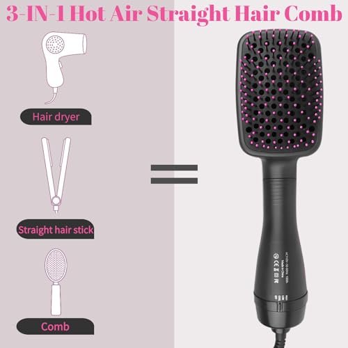 Sonalux 3-in-1 Hair Dryer Brush Blow Dryer Brush in One - Negative Ion Hot Air Styling Tool for Straightening, Drying & Smoothing (Black) Avelisse