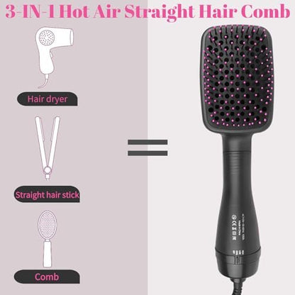 Sonalux 3-in-1 Hair Dryer Brush Blow Dryer Brush in One - Negative Ion Hot Air Styling Tool for Straightening, Drying & Smoothing (Black) Avelisse