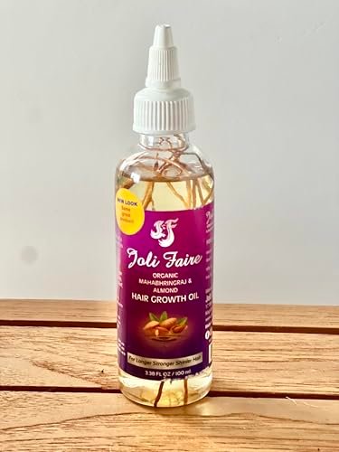 JOLI FAIRE Organic Hair Growth Oil with Mahabhringraj & Almond – Thickens, Anti-Dandruff, Breakage Repair – Safe for All Ages & Hair Types (3.38 fl oz) Avelisse