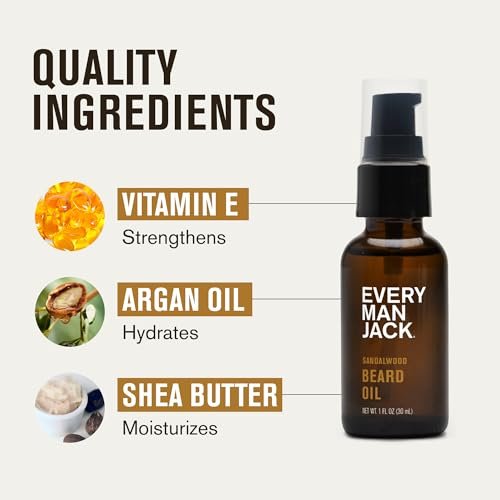 Every Man Jack Beard Grooming Kit for Men - Sandalwood Beard Oil & Balm, Brush, Wooden Comb, Scissors, Mustache Comb Avelisse