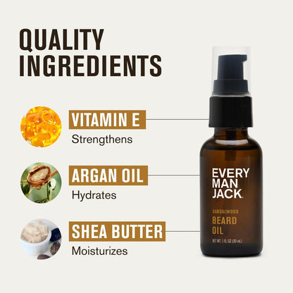 Every Man Jack Beard Grooming Kit for Men - Sandalwood Beard Oil & Balm, Brush, Wooden Comb, Scissors, Mustache Comb Avelisse