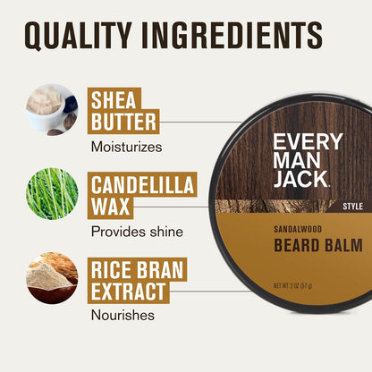 Every Man Jack Beard Grooming Kit for Men - Sandalwood Beard Oil & Balm, Brush, Wooden Comb, Scissors, Mustache Comb Avelisse