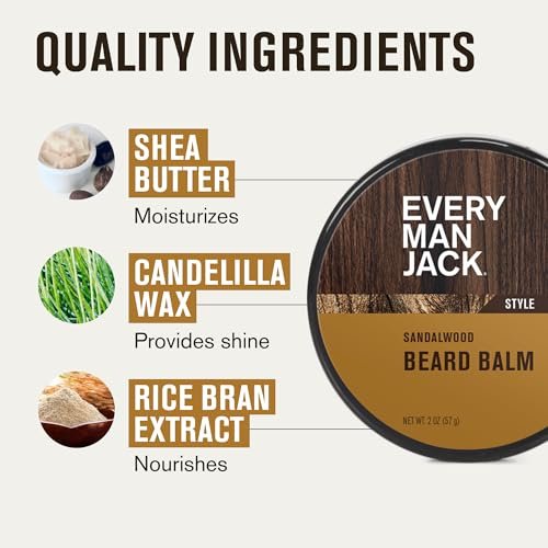 Every Man Jack Beard Grooming Kit for Men - Sandalwood Beard Oil & Balm, Brush, Wooden Comb, Scissors, Mustache Comb Avelisse