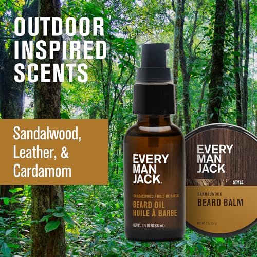 Every Man Jack Beard Grooming Kit for Men - Sandalwood Beard Oil & Balm, Brush, Wooden Comb, Scissors, Mustache Comb Avelisse