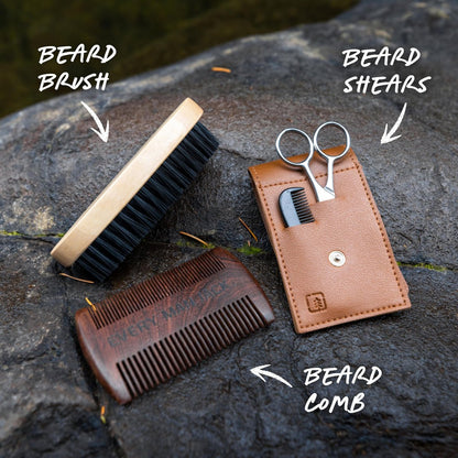 Every Man Jack Beard Grooming Kit for Men - Sandalwood Beard Oil & Balm, Brush, Wooden Comb, Scissors, Mustache Comb Avelisse