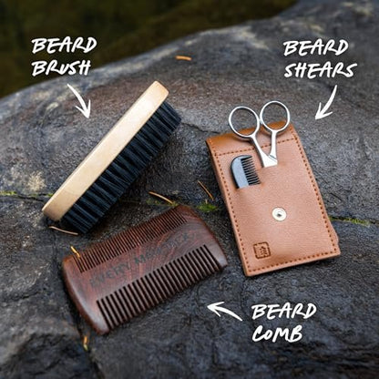 Every Man Jack Beard Grooming Kit for Men - Sandalwood Beard Oil & Balm, Brush, Wooden Comb, Scissors, Mustache Comb Avelisse