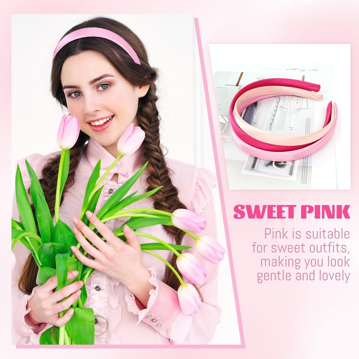 Cinaci 24-Piece Candy Color Satin Wrapped Plastic Headbands - 0.6" Wide Blank Plain DIY Craft Headbands for Women, Girls, Teens, Kids - Multicolor Hair Accessories - görsel 9